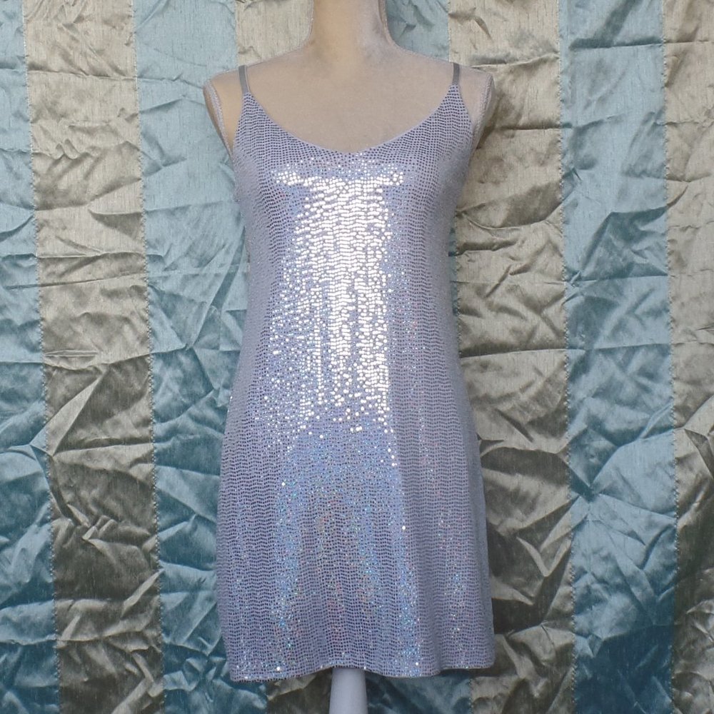 Candie's Holographic Silver/ White Sequined Mini Slip Party Dress. Size S